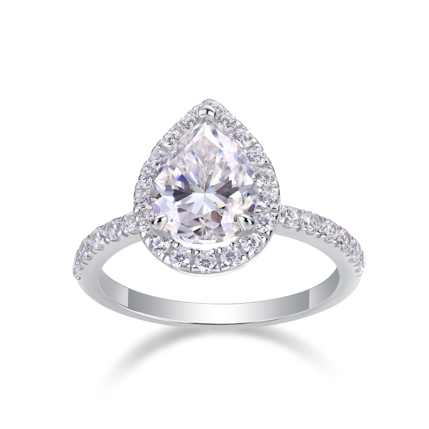 Spark Pear-Cut Moissanite Halo Ring in Sterling Silver