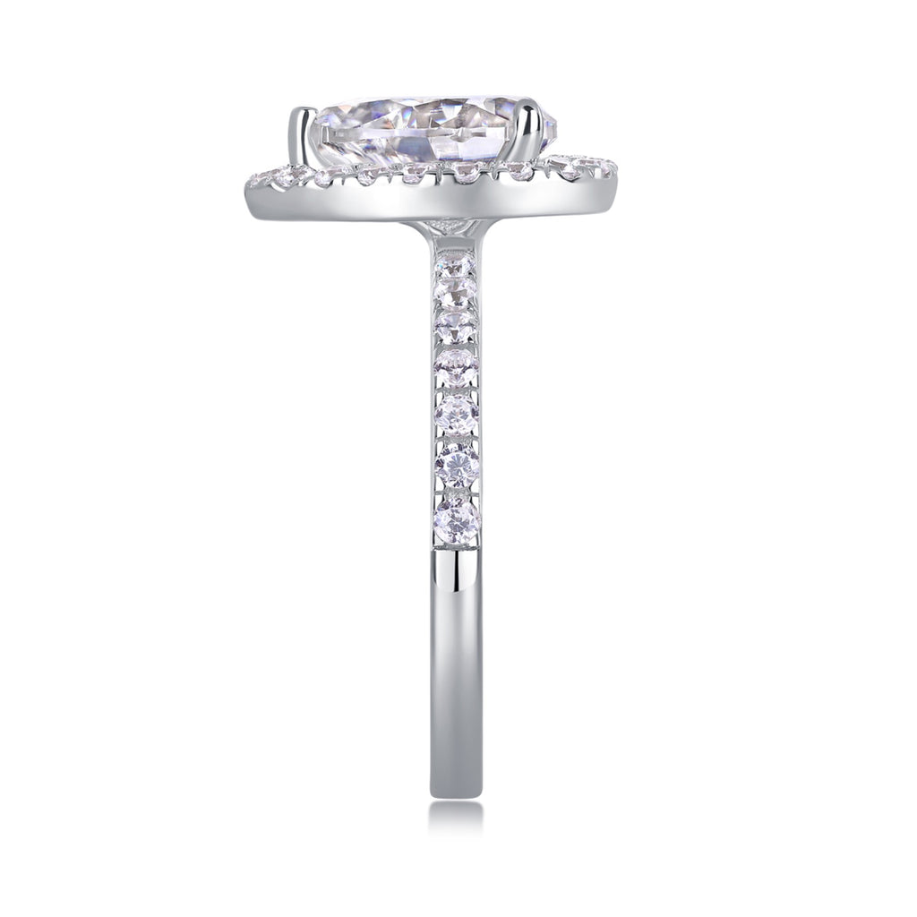 Spark Pear-Cut Moissanite Halo Ring in Sterling Silver