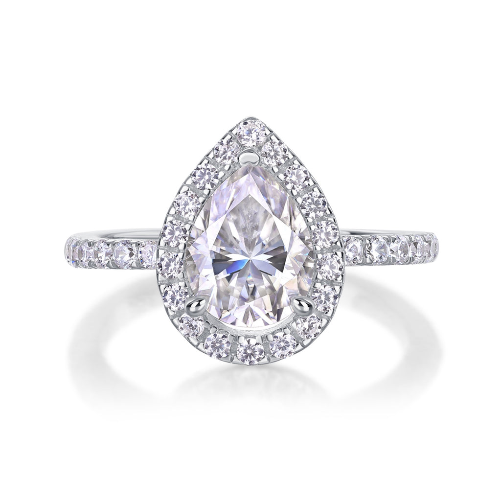 Spark Pear-Cut Moissanite Halo Ring in Sterling Silver