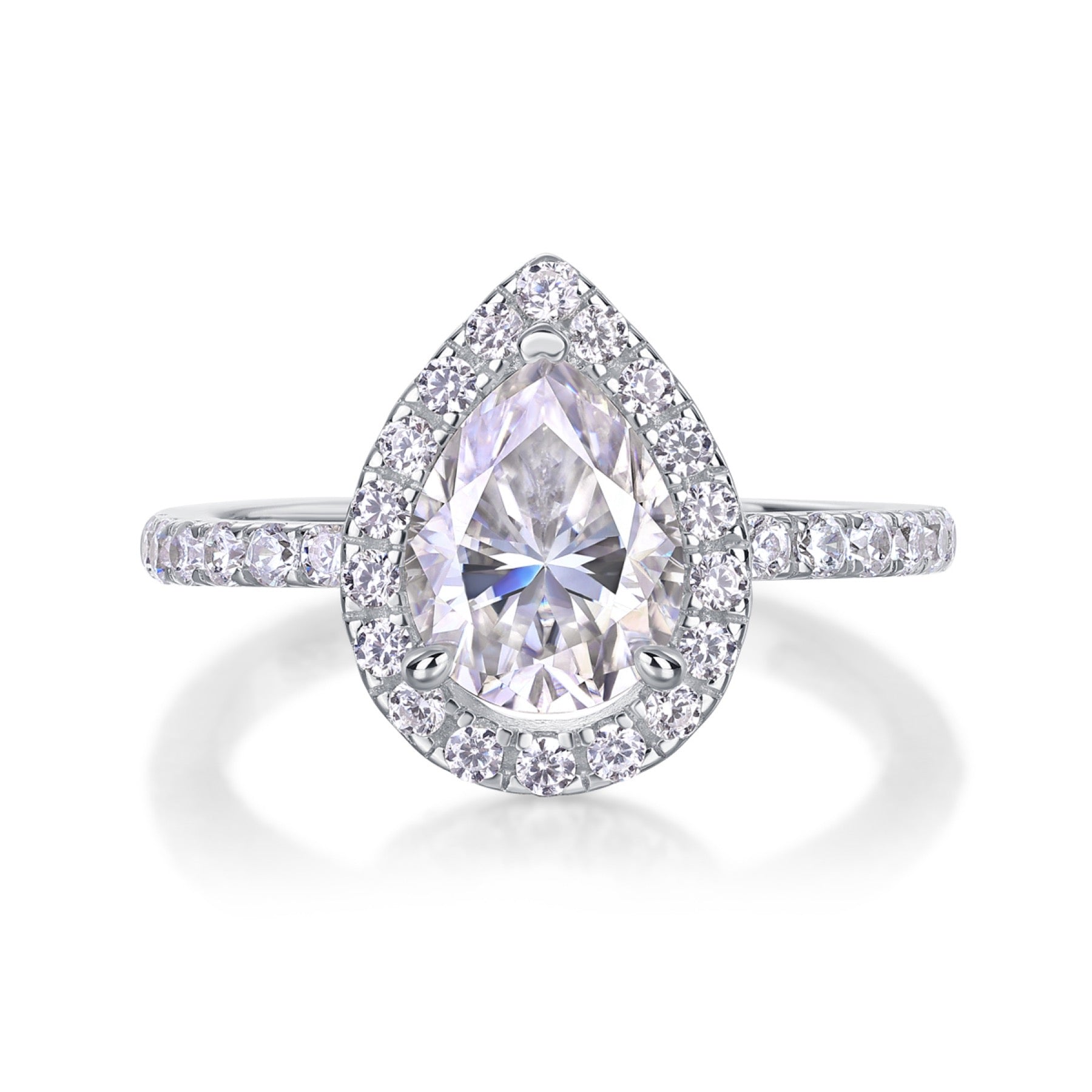 Spark Pear-Cut Moissanite Halo Ring in Sterling Silver