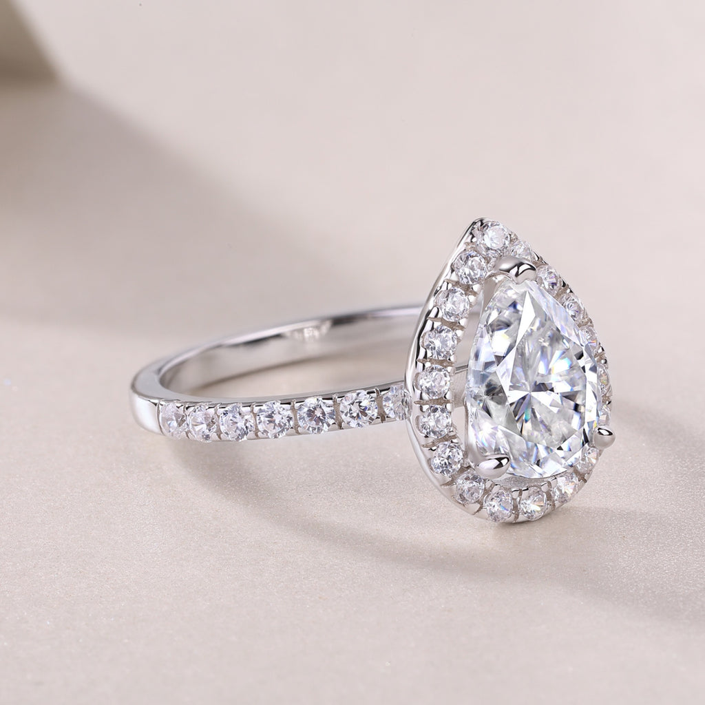 Spark Pear-Cut Moissanite Halo Ring in Sterling Silver