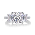 Seeker Cushion-Cut Moissanite Three-Stone Ring in Sterling Silver