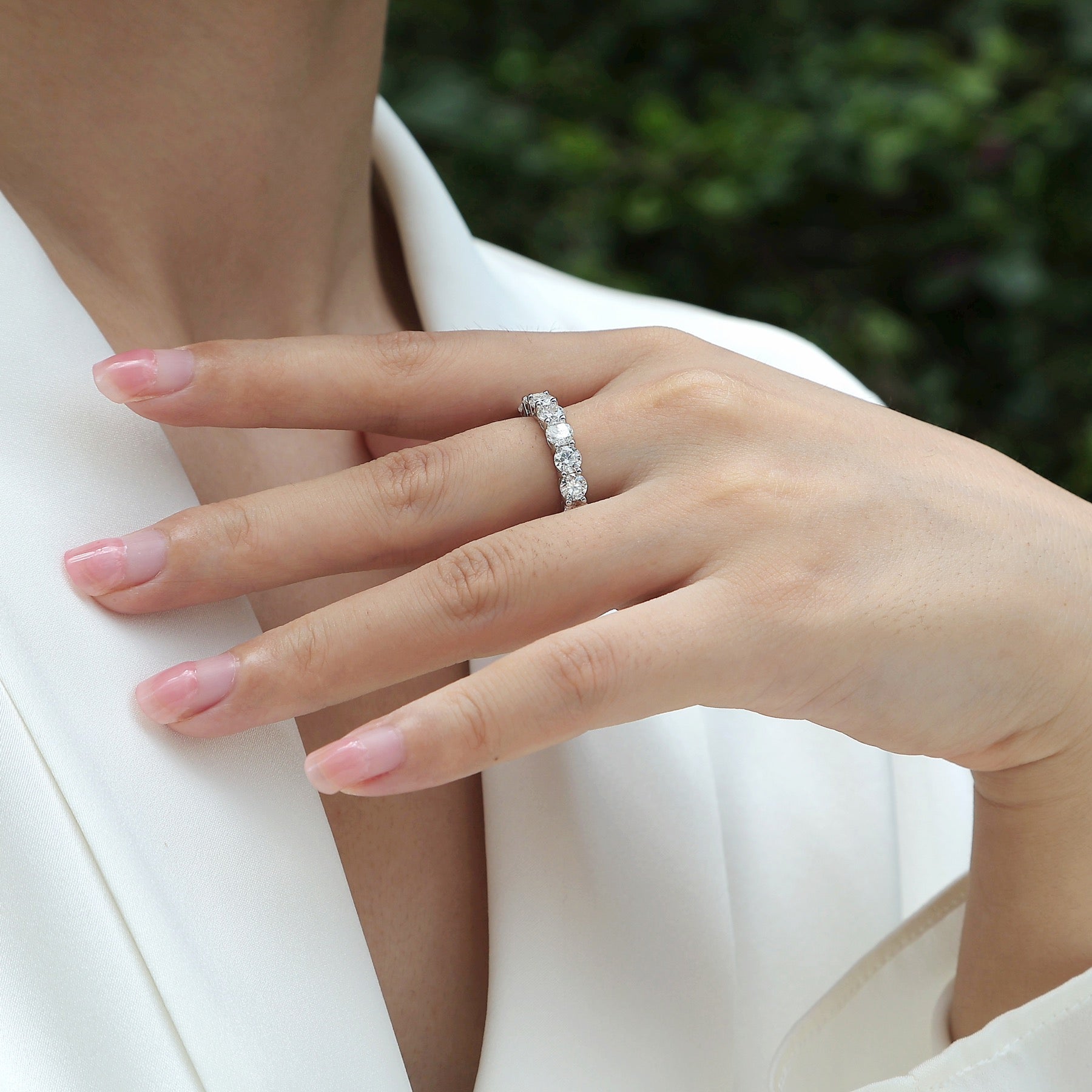 Starfield Moissanite Eternity Band Ring in Sterling Silver