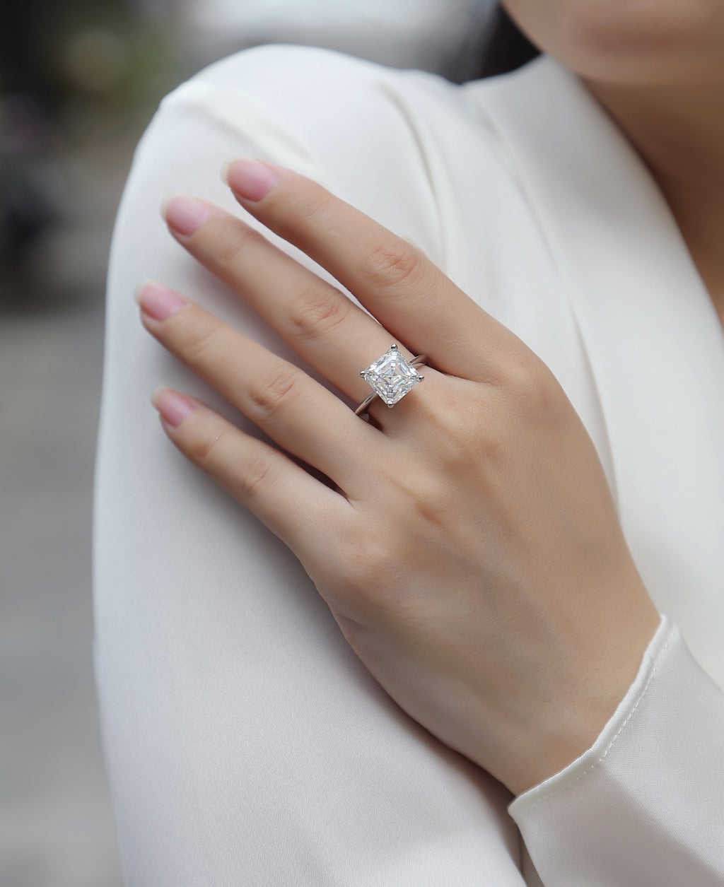Dreamscape Asscher-Cut Moissanite Solitaire Ring in Sterling Silver