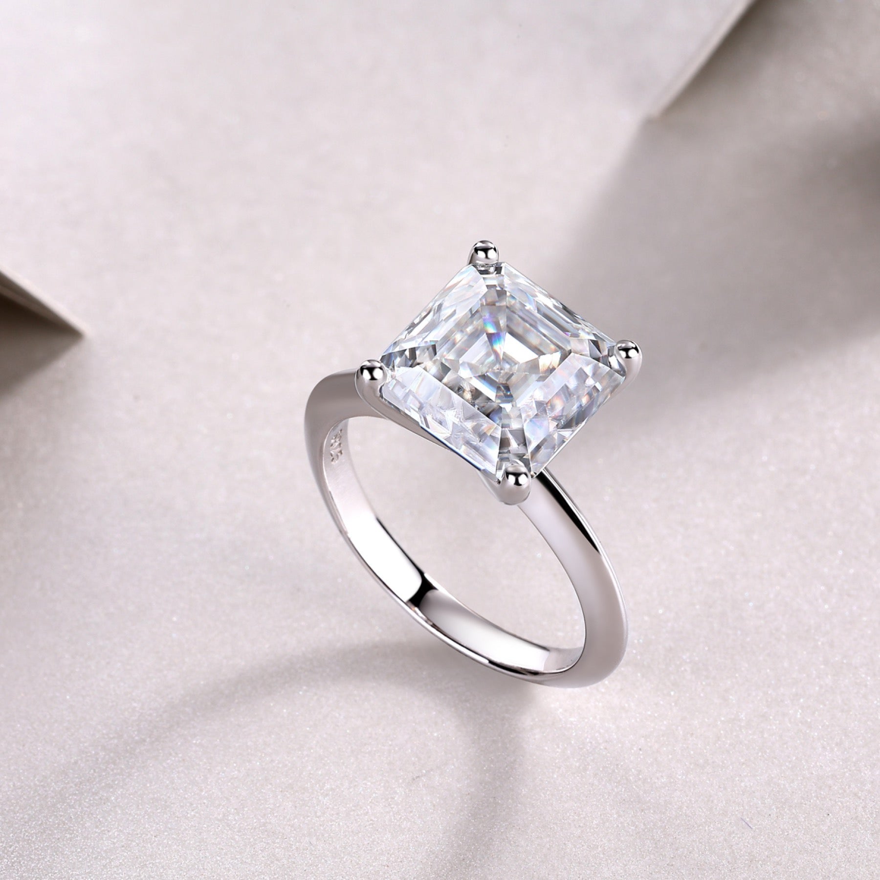 Dreamscape Asscher-Cut Moissanite Solitaire Ring in Sterling Silver