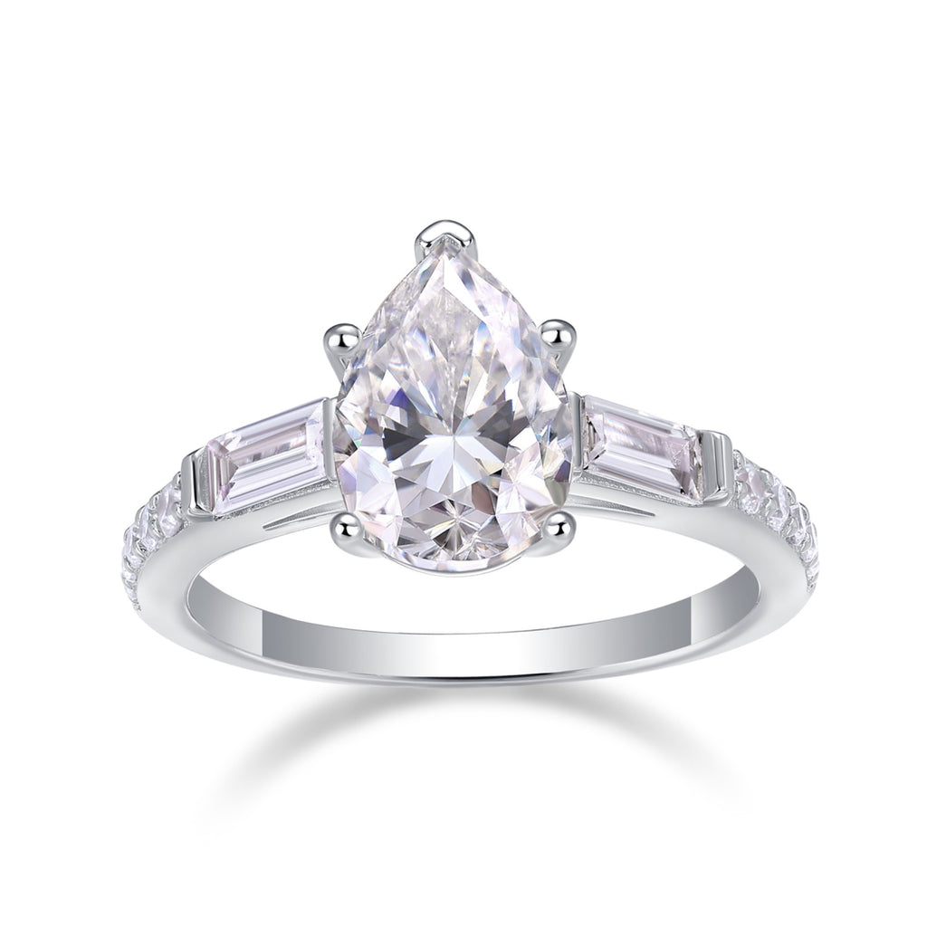 Moonlight Pear-Cut Moissanite Three-Stone Ring in Sterling Silver