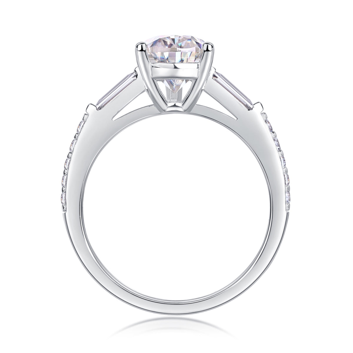 Moonlight 2 Carat Pear-Cut Moissanite Three-Stone Ring in Sterling Silver