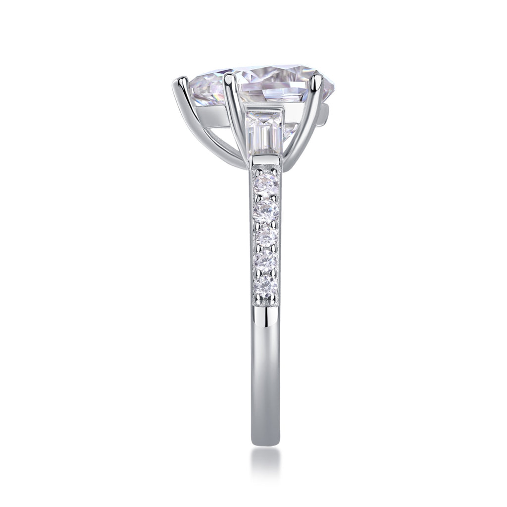 Moonlight Pear-Cut Moissanite Three-Stone Ring in Sterling Silver