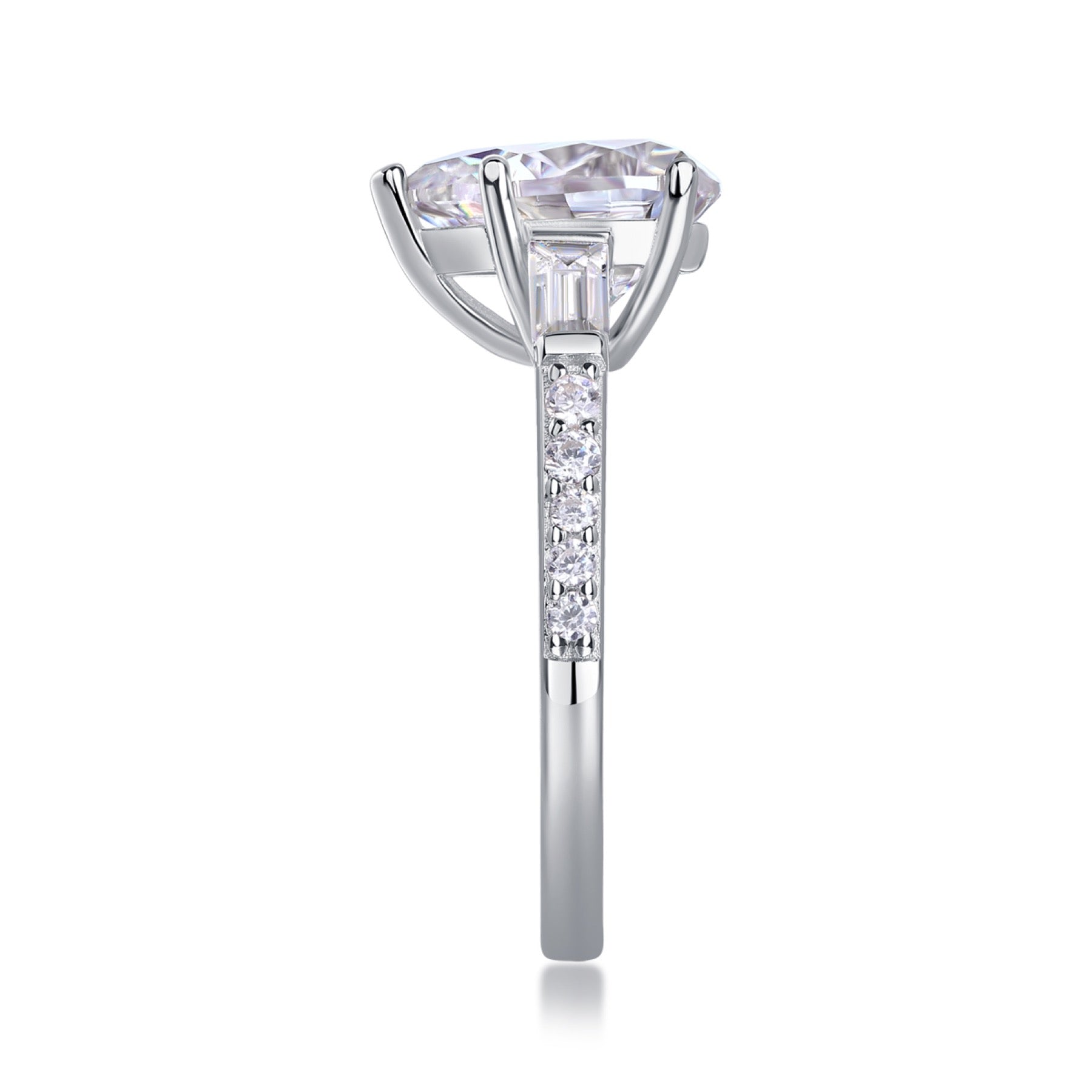 Moonlight Pear-Cut Moissanite Three-Stone Ring in Sterling Silver