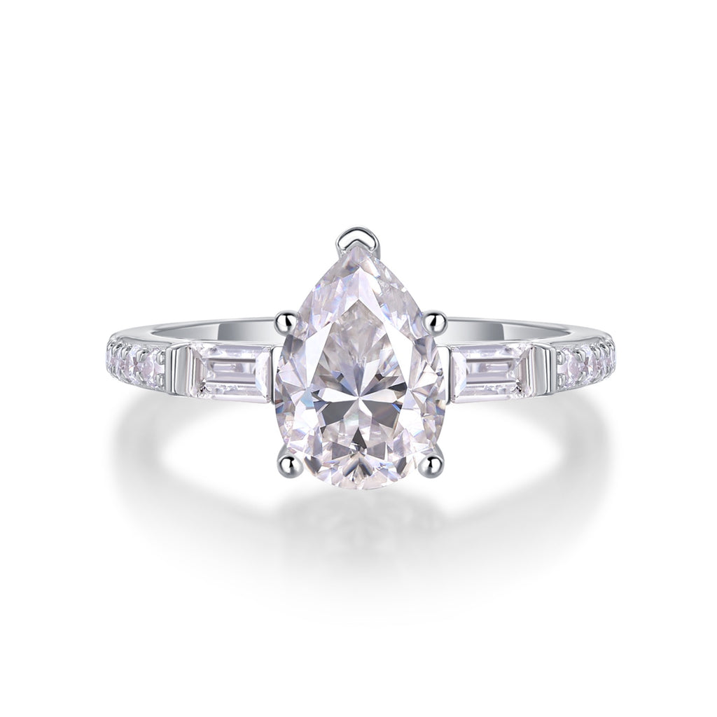 Moonlight Pear-Cut Moissanite Three-Stone Ring in Sterling Silver