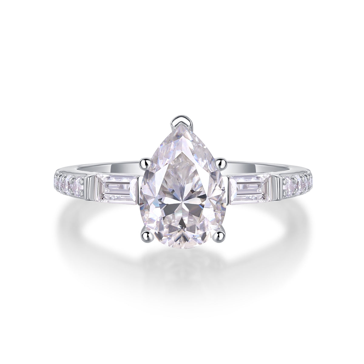 Moonlight 2 Carat Pear-Cut Moissanite Three-Stone Ring in Sterling Silver