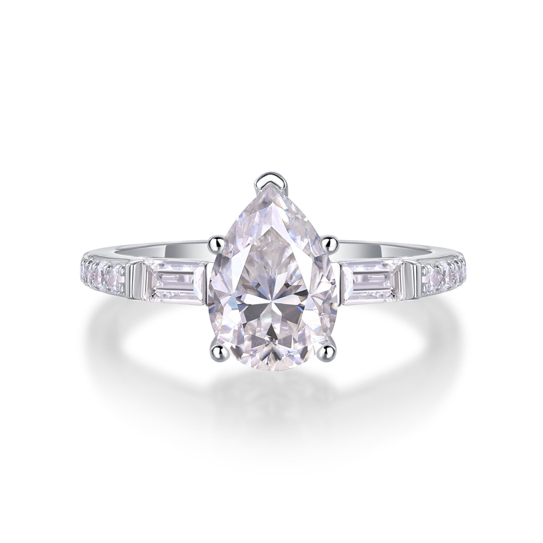 Moonlight Pear-Cut Moissanite Three-Stone Ring in Sterling Silver
