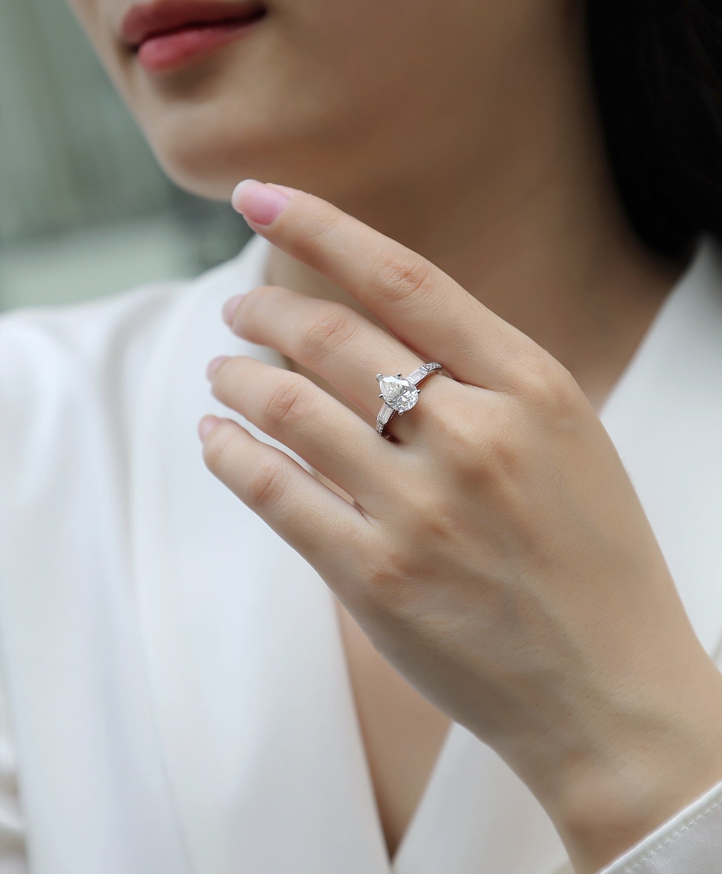 Moonlight Pear-Cut Moissanite Three-Stone Ring in Sterling Silver