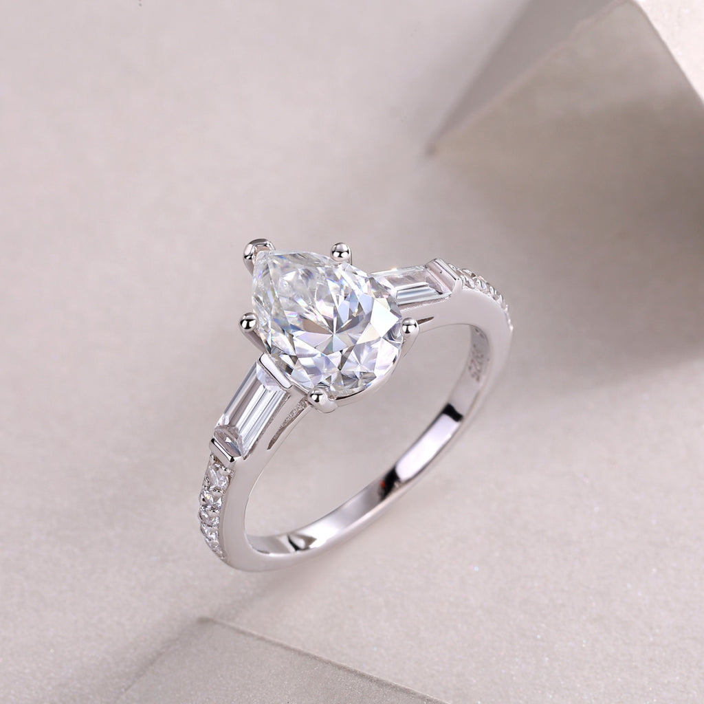 Moonlight Pear-Cut Moissanite Three-Stone Ring in Sterling Silver