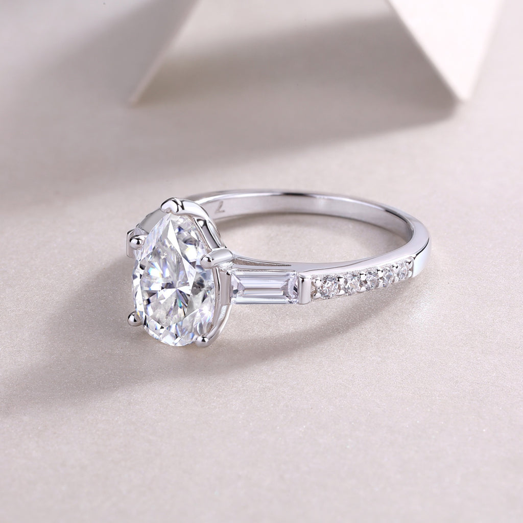 Moonlight Pear-Cut Moissanite Three-Stone Ring in Sterling Silver