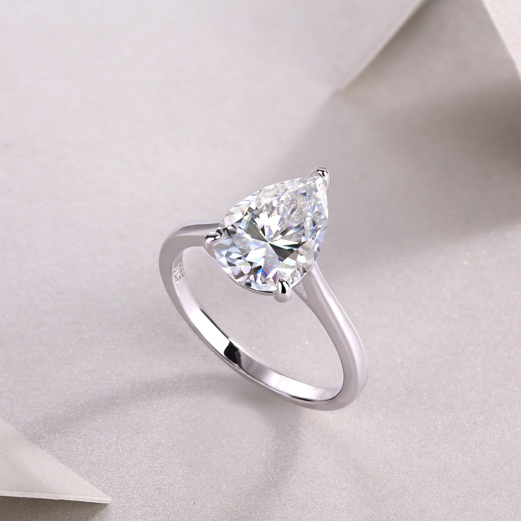 Minima Pear-Cut Moissanite Solitaire Ring in Sterling Silver