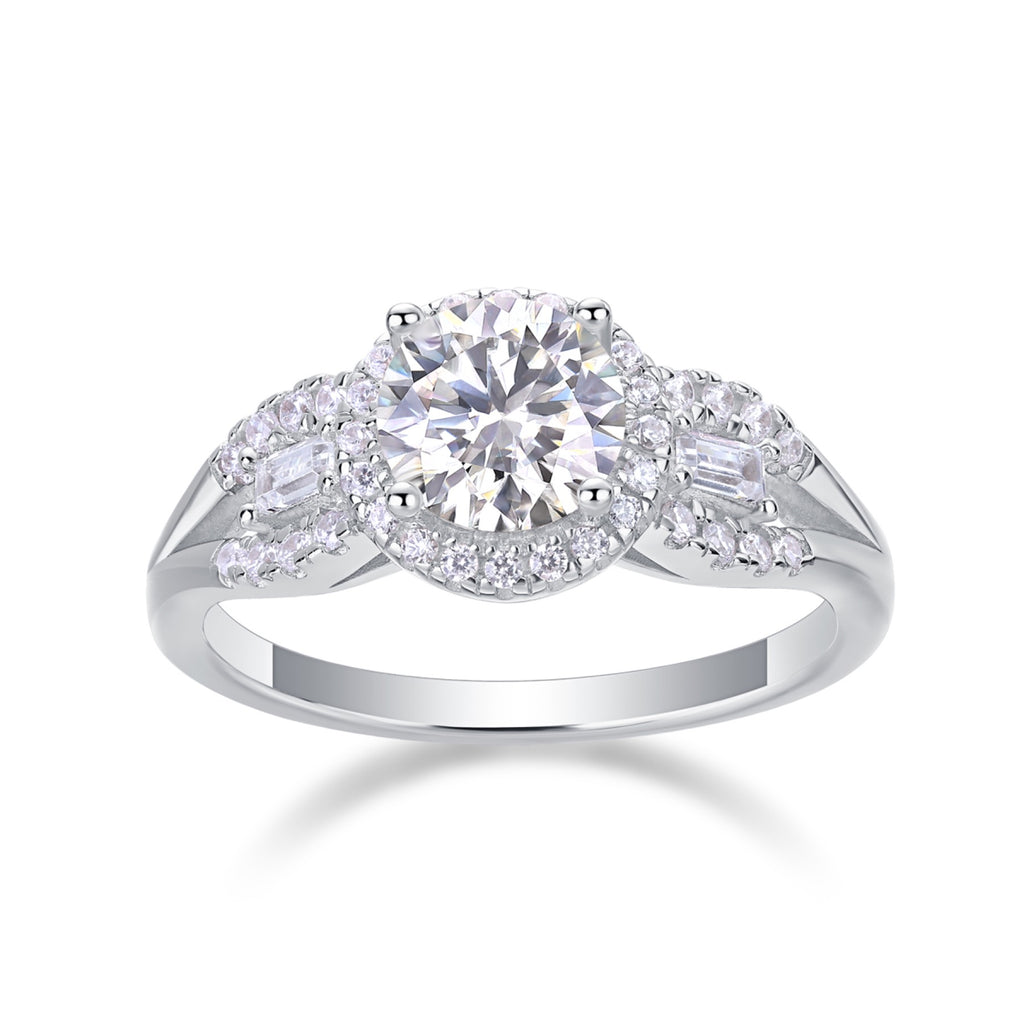 Liberty Moissanite Three-Stone Ring in Sterling Silver