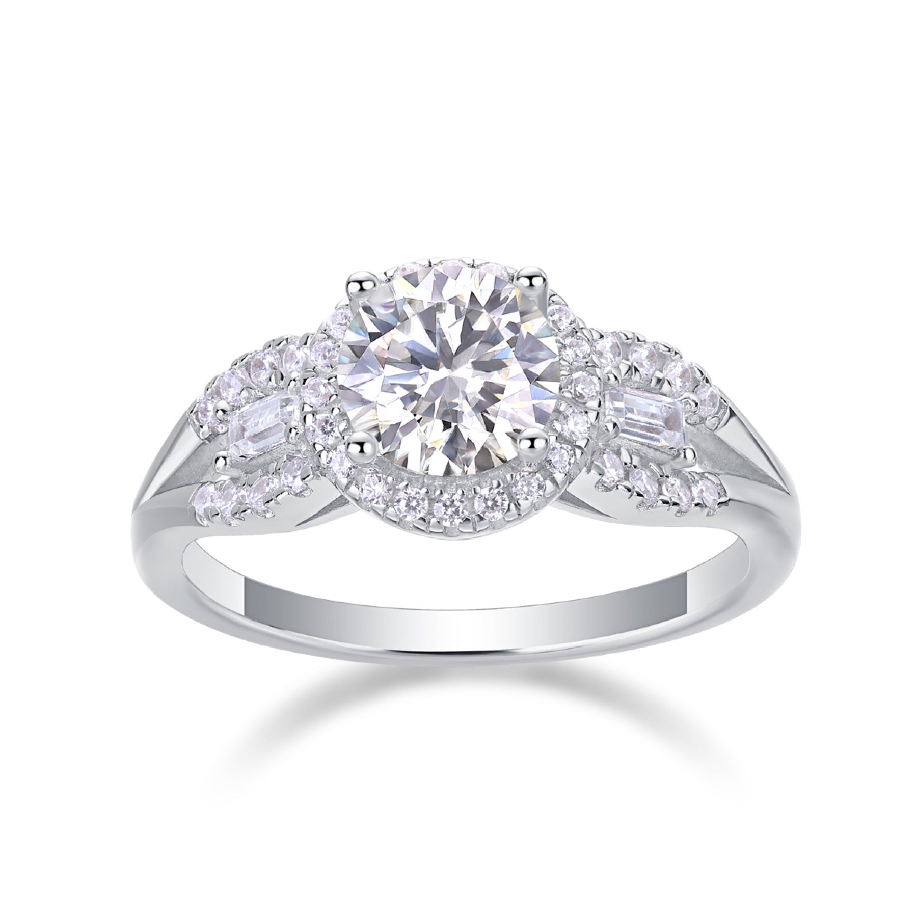 Liberty Moissanite Three-Stone Ring in Sterling Silver