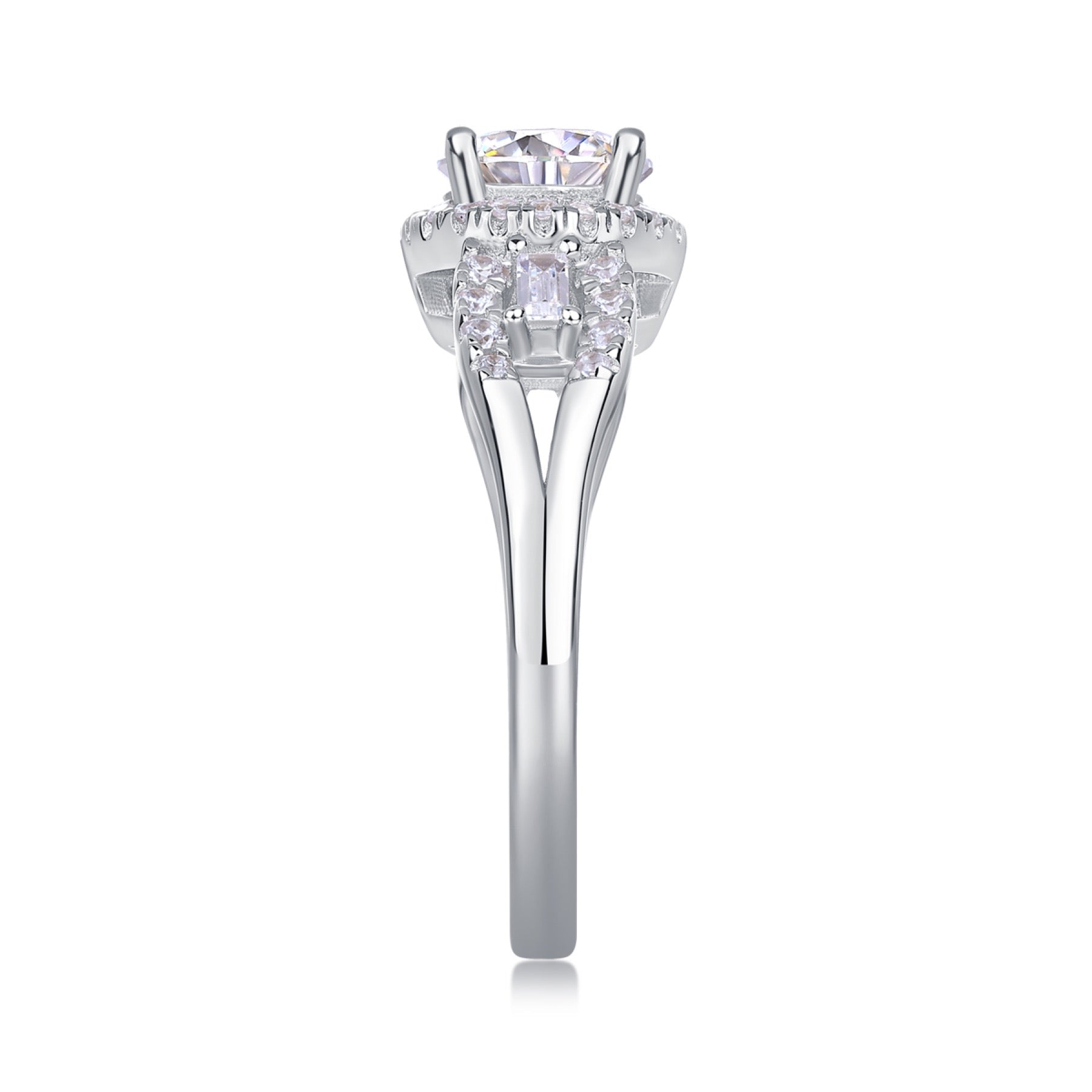 Liberty Moissanite Three-Stone Ring in Sterling Silver
