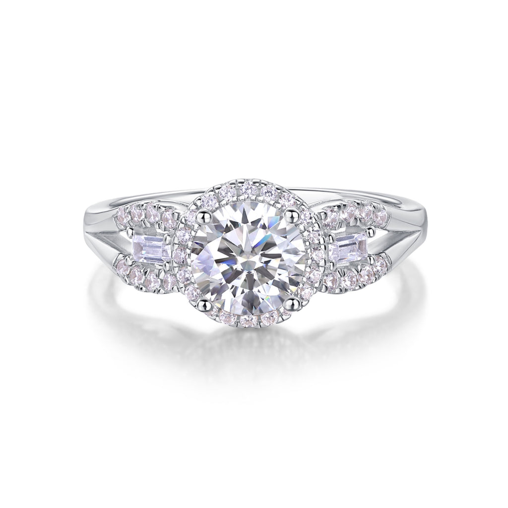 Liberty Moissanite Three-Stone Ring in Sterling Silver