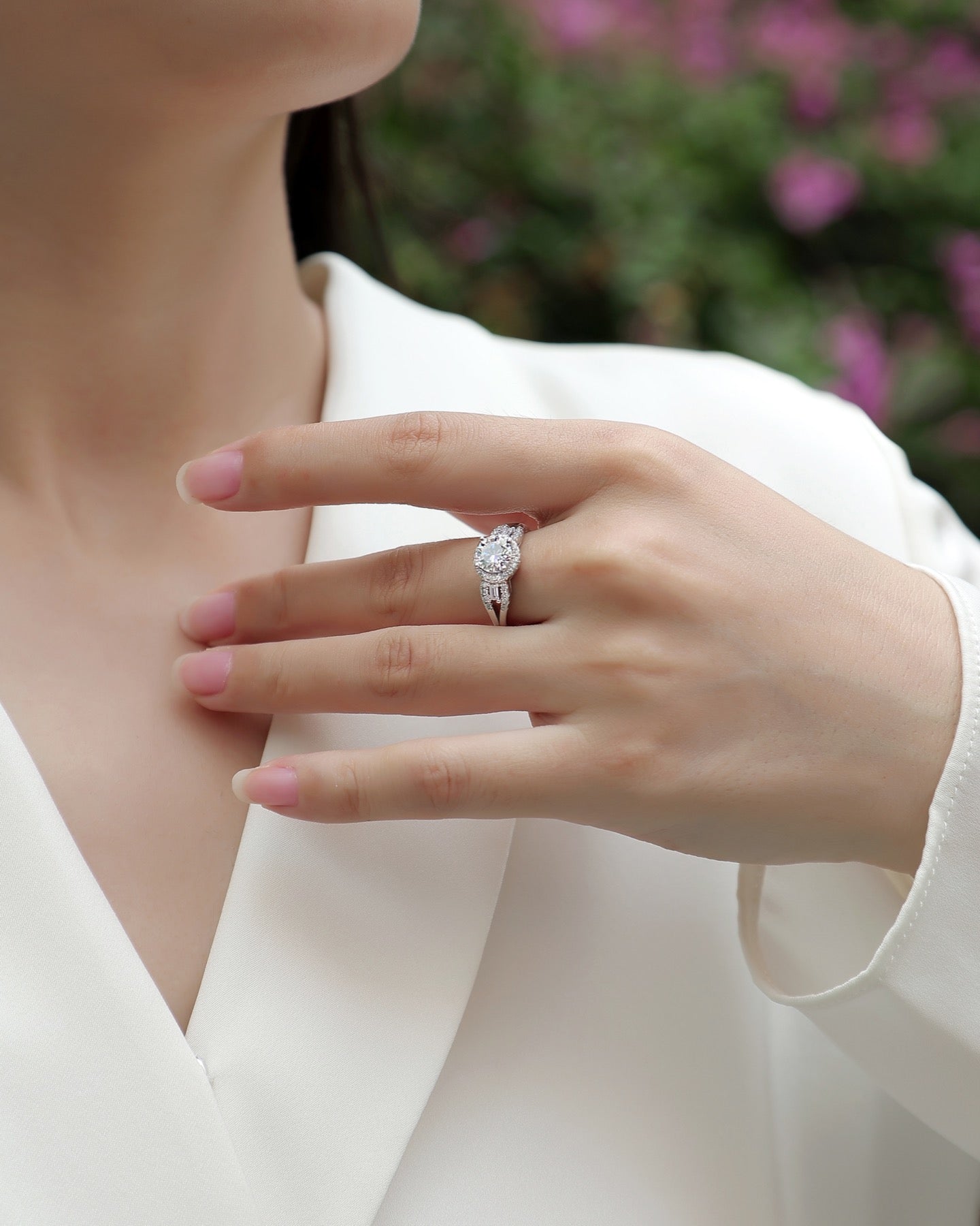 Liberty Moissanite Three-Stone Ring in Sterling Silver