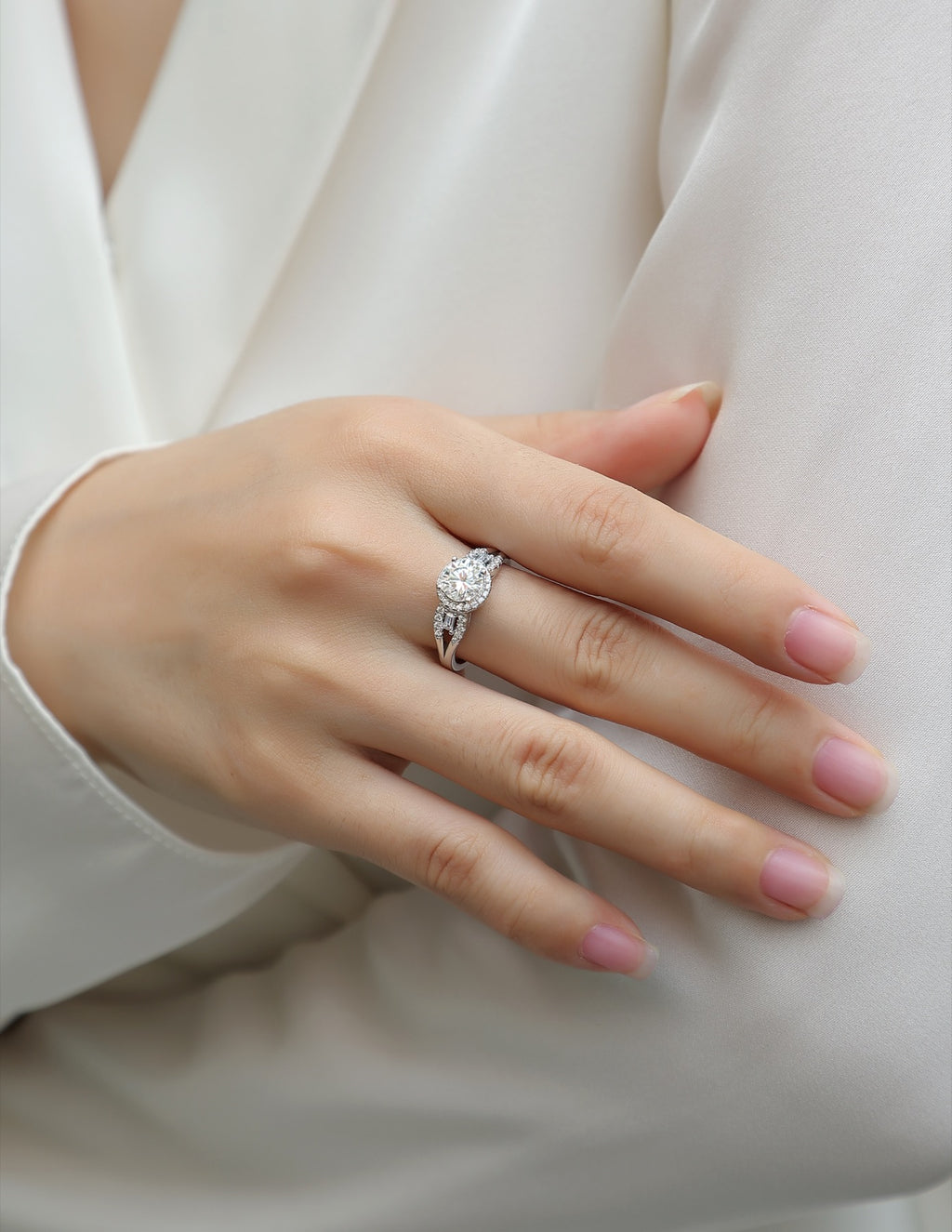 Liberty Moissanite Three-Stone Ring in Sterling Silver