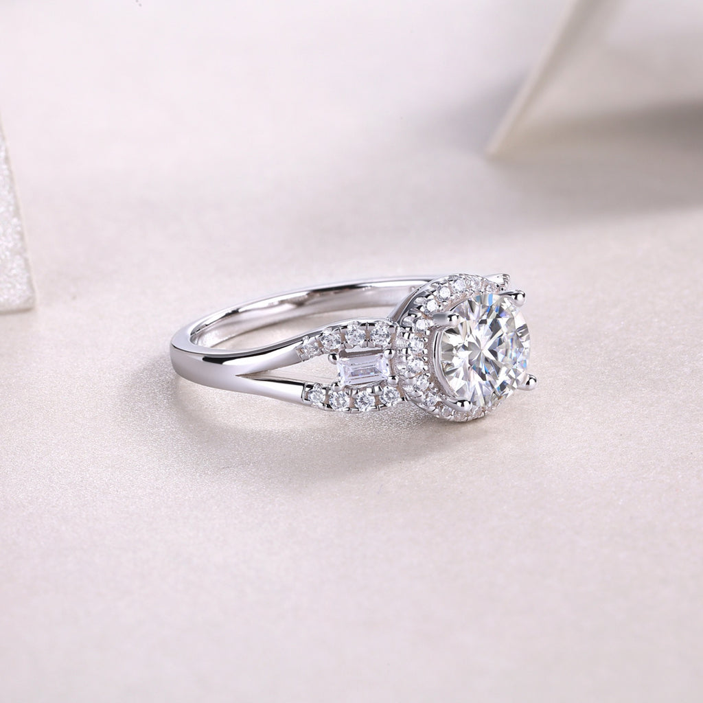 Liberty Moissanite Three-Stone Ring in Sterling Silver
