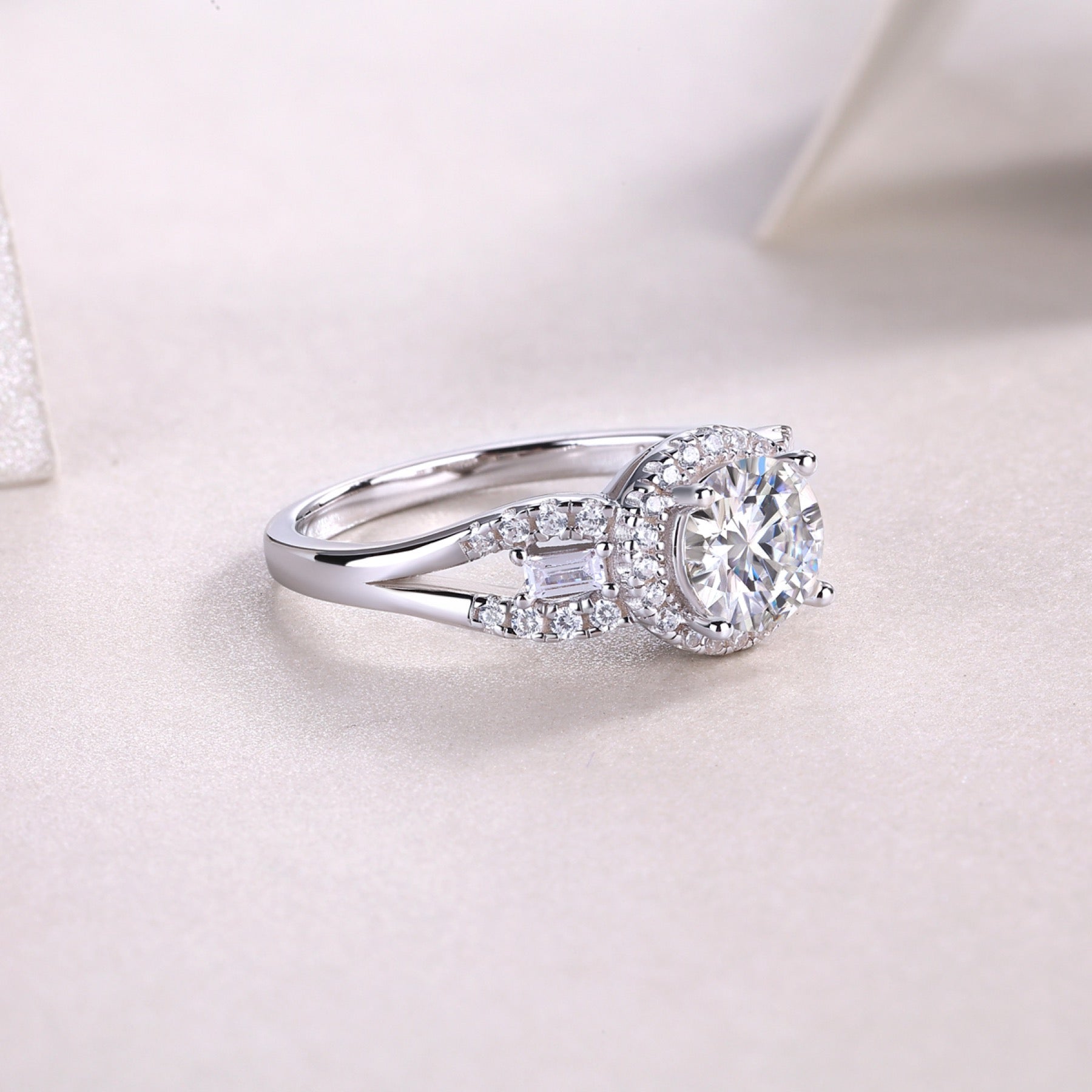 Liberty Moissanite Three-Stone Ring in Sterling Silver
