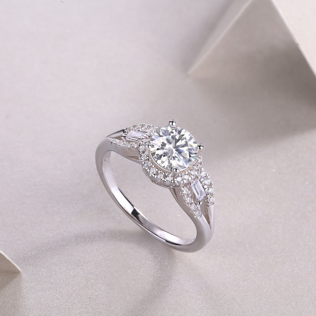 Liberty Moissanite Three-Stone Ring in Sterling Silver