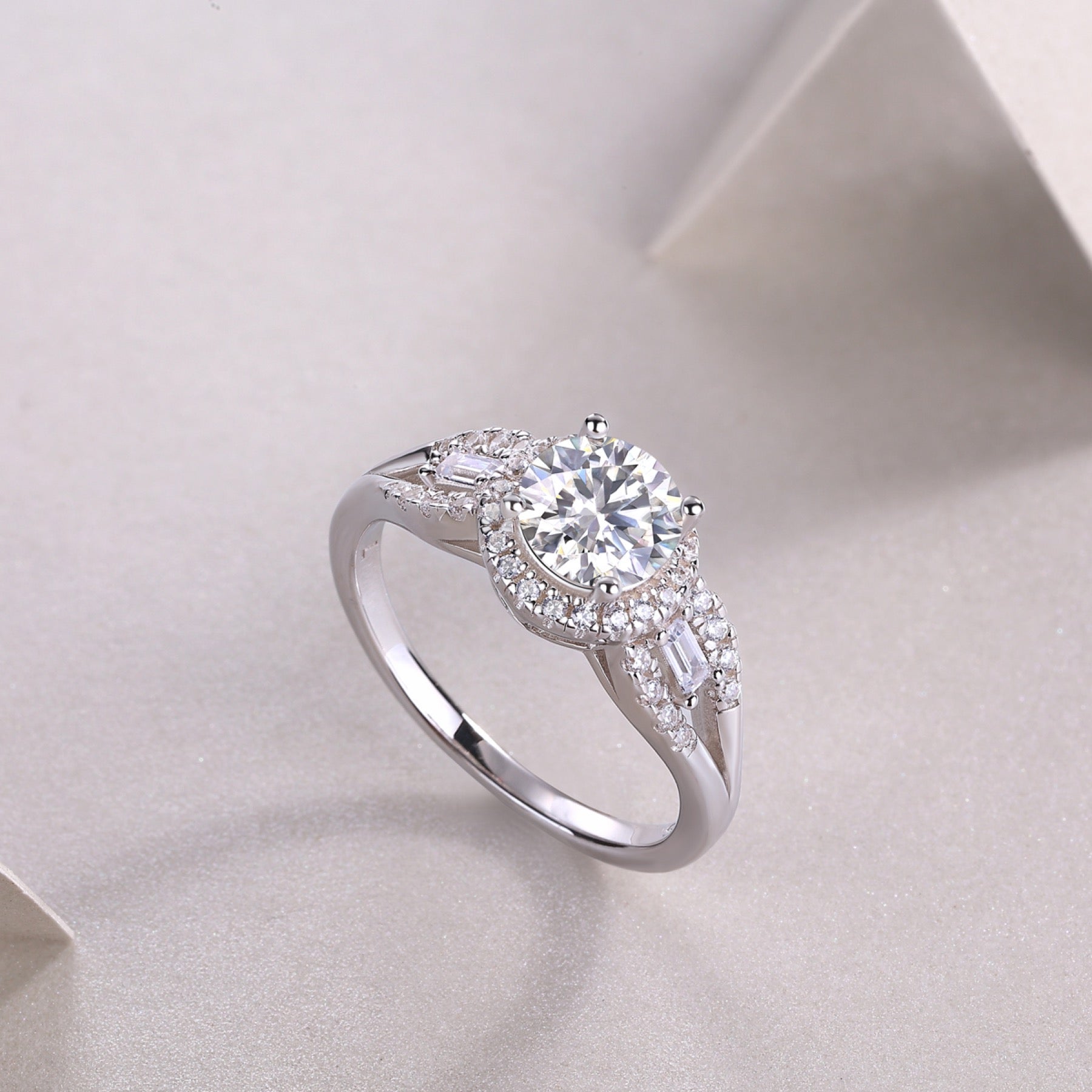 Liberty Moissanite Three-Stone Ring in Sterling Silver