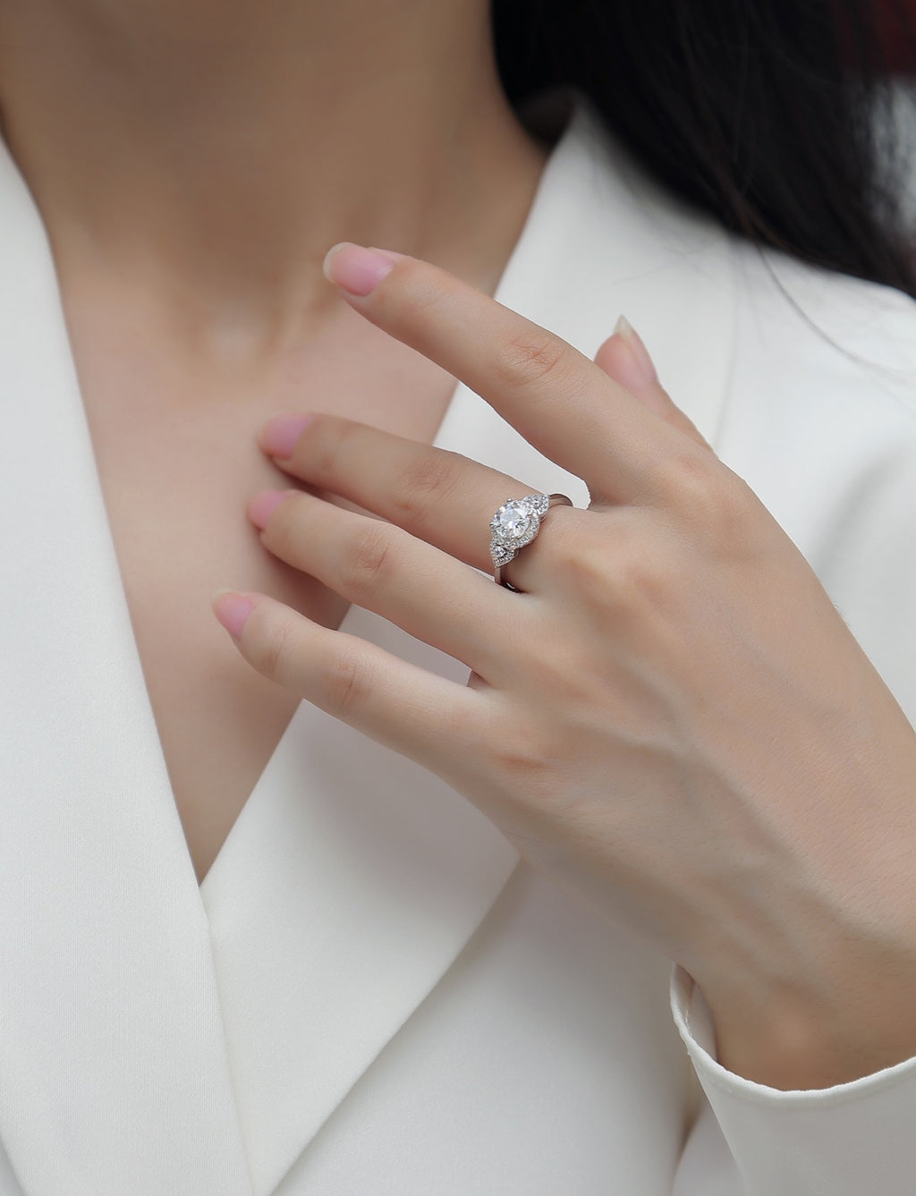 Chiaroscuro Oval-Cut Moissanite Halo Ring in Sterling Silver