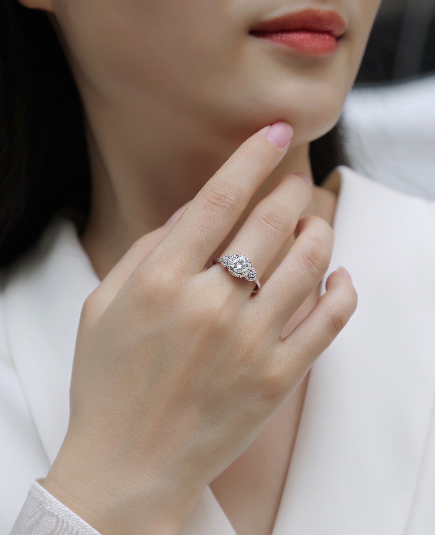 Chiaroscuro Oval-Cut Moissanite Halo Ring in Sterling Silver