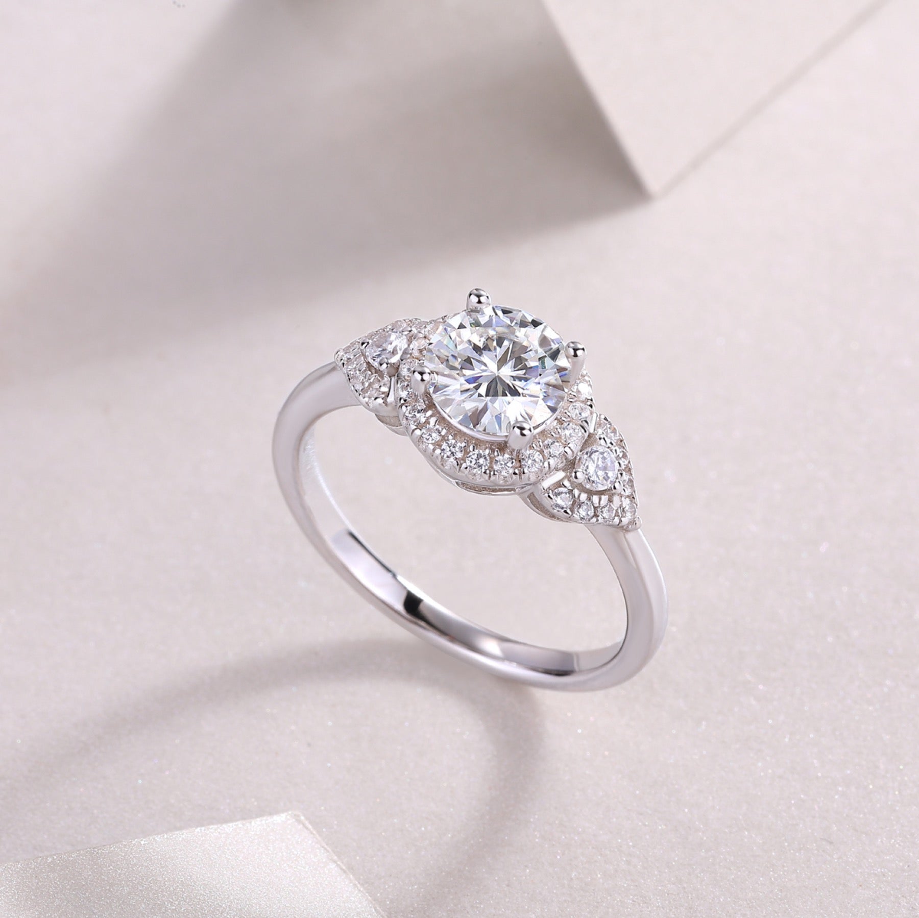 Chiaroscuro Oval-Cut Moissanite Halo Ring in Sterling Silver