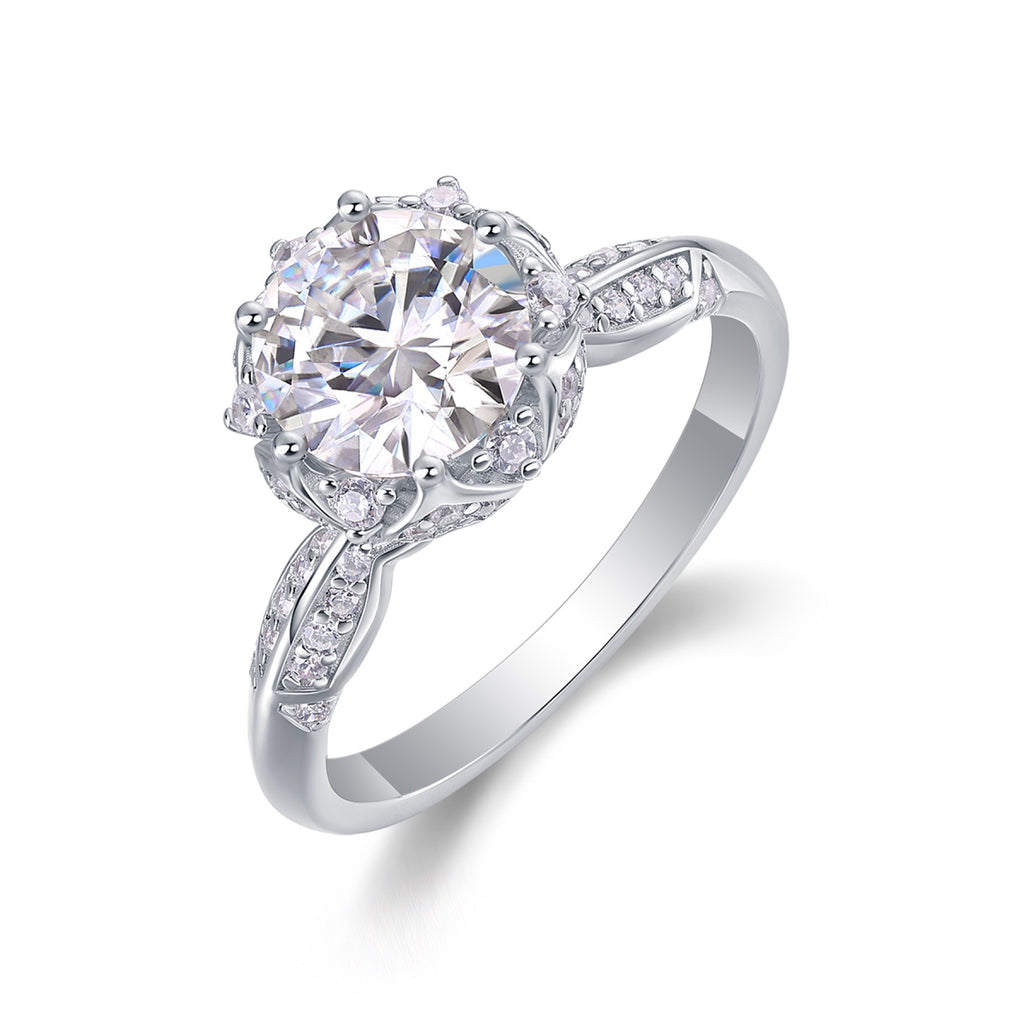 Encore 2 Carat Moissanite Halo Ring in Sterling Silver