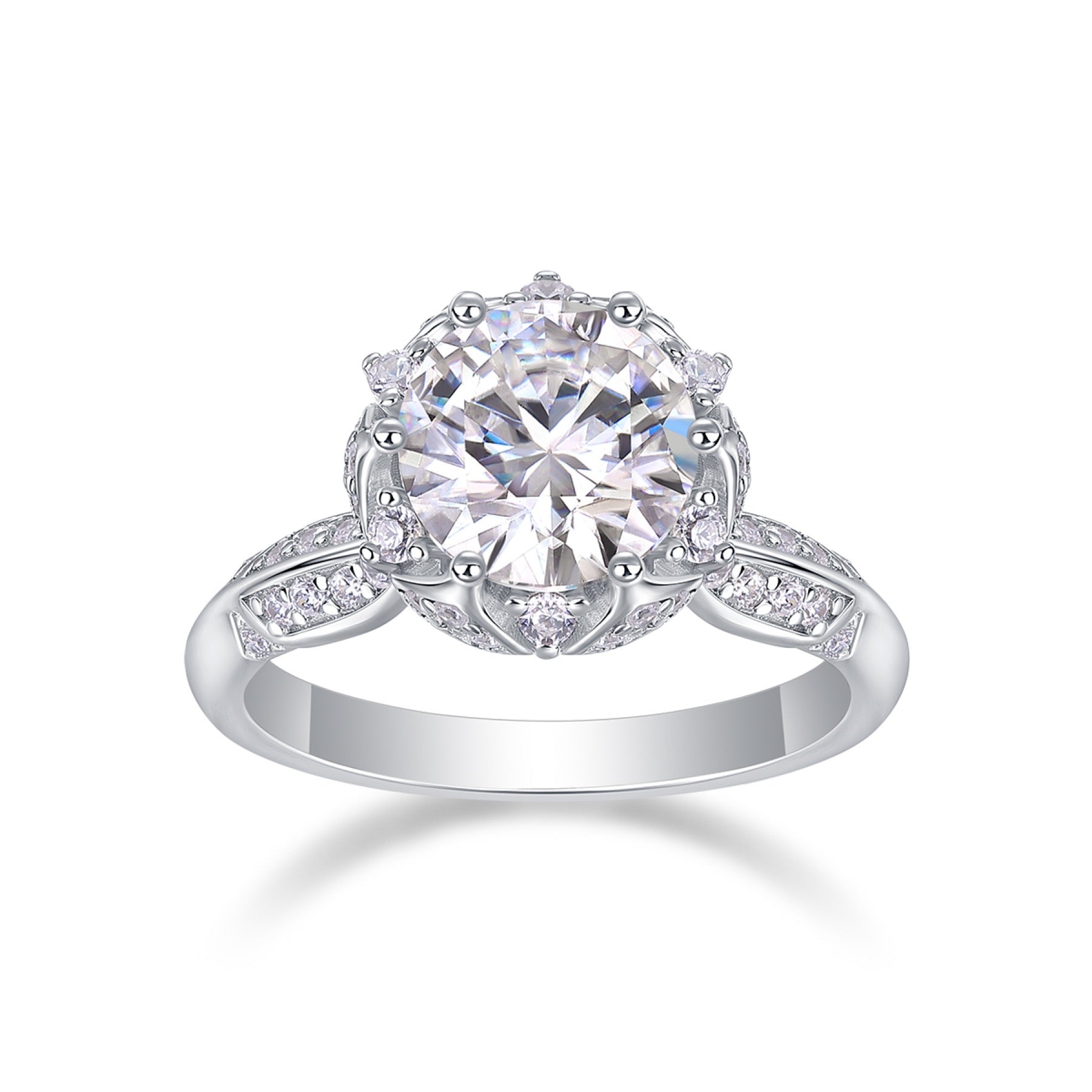 Encore 2 Carat Moissanite Halo Ring in Sterling Silver