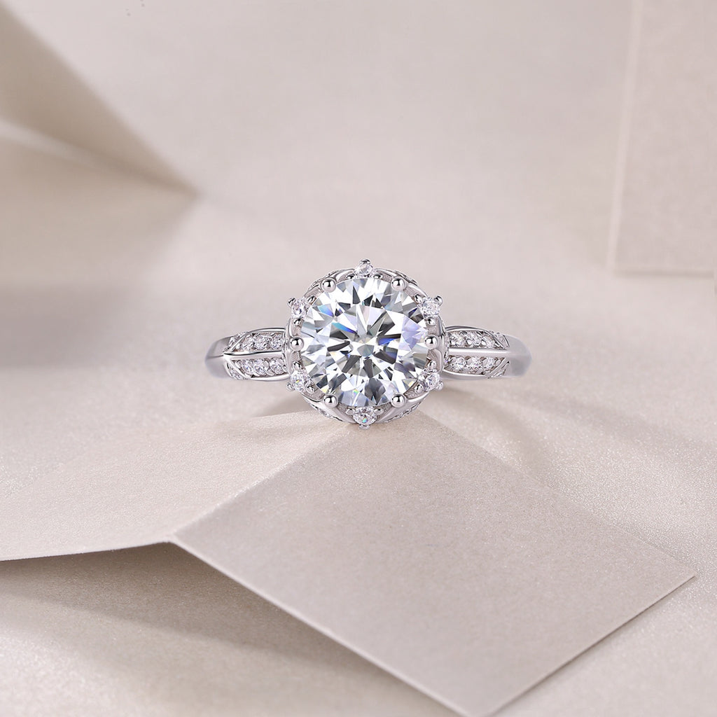 Encore 2 Carat Moissanite Halo Ring in Sterling Silver