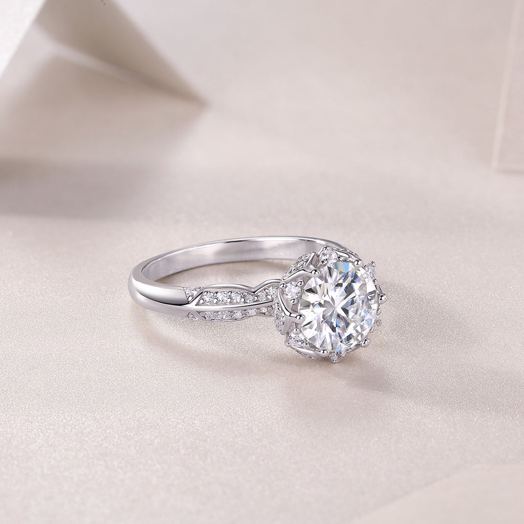 Encore 2 Carat Moissanite Halo Ring in Sterling Silver