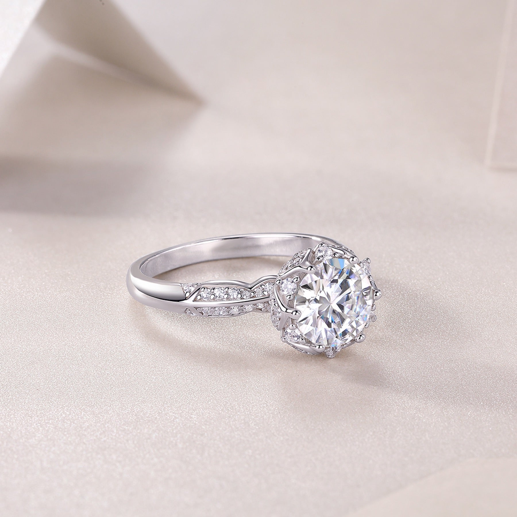 Encore 2 Carat Moissanite Halo Ring in Sterling Silver