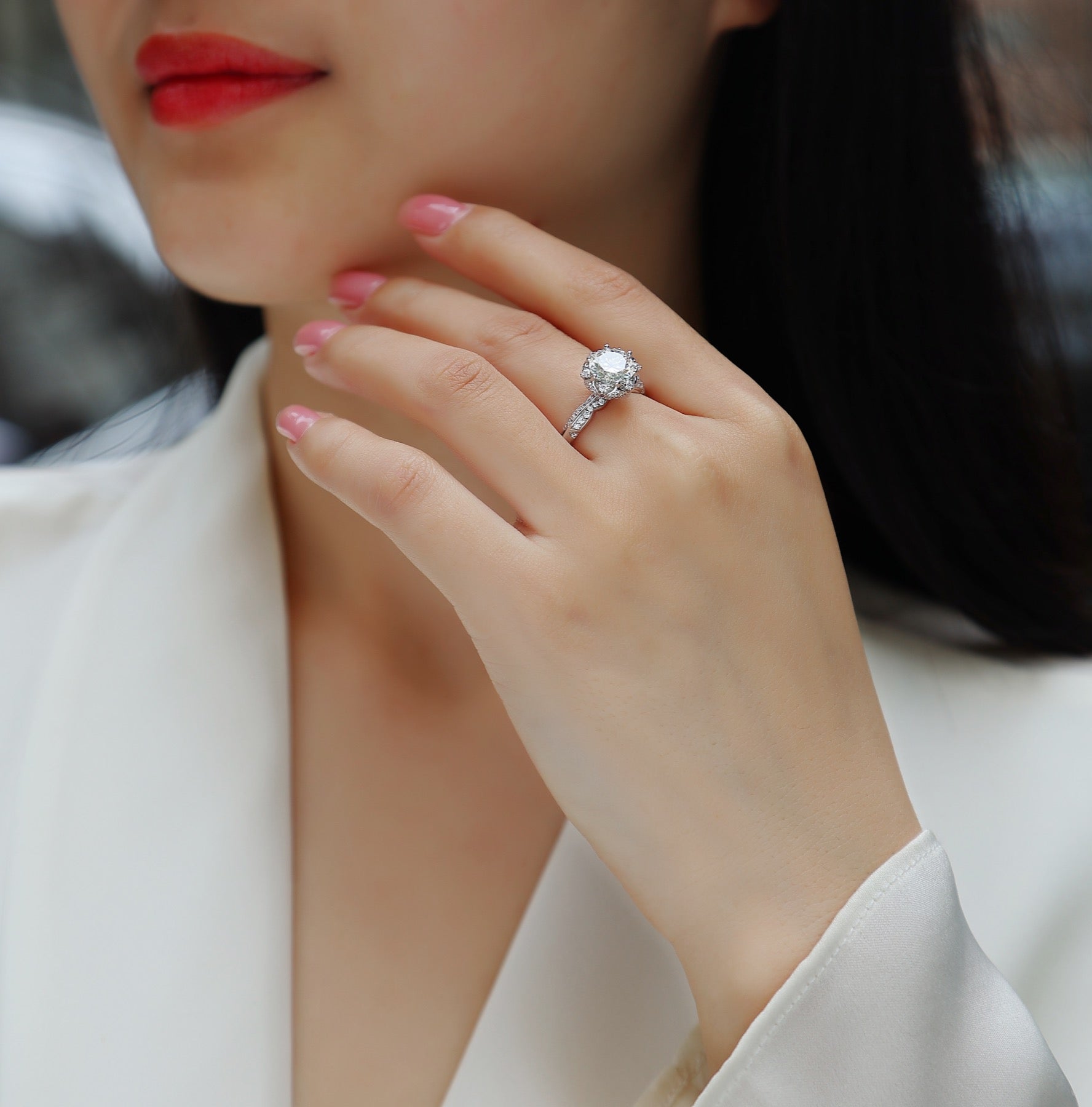 Encore 2 Carat Moissanite Halo Ring in Sterling Silver