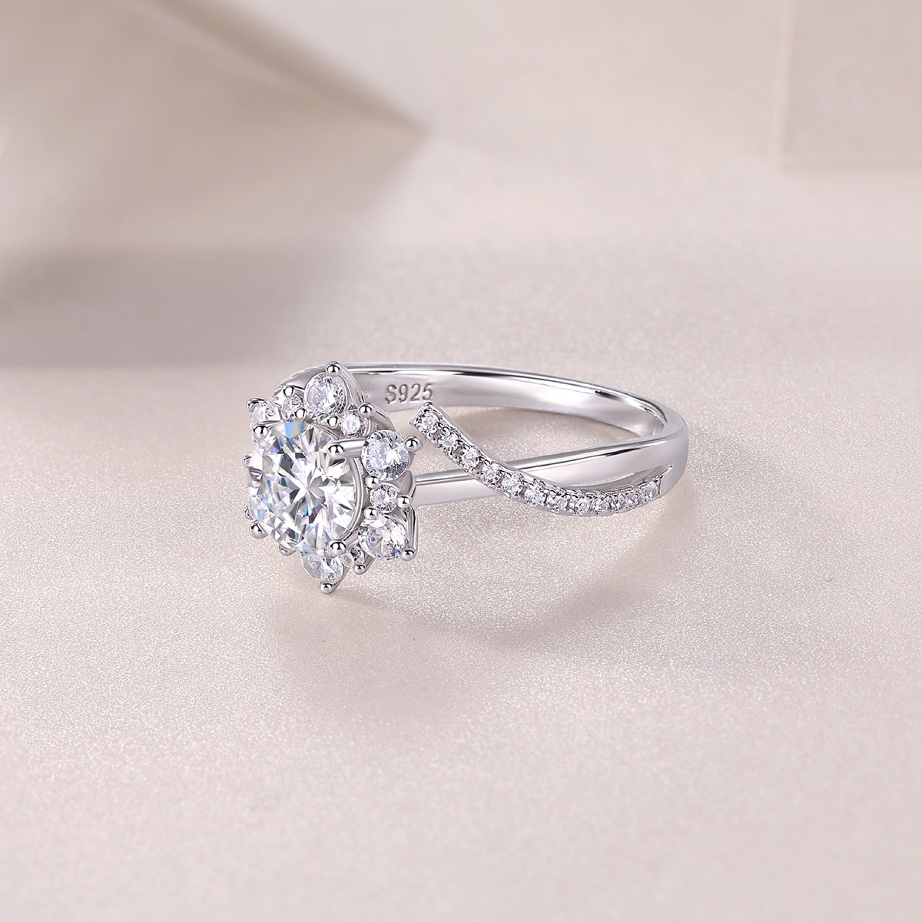 Sonnet Moissanite Cluster Ring in Sterling Silver
