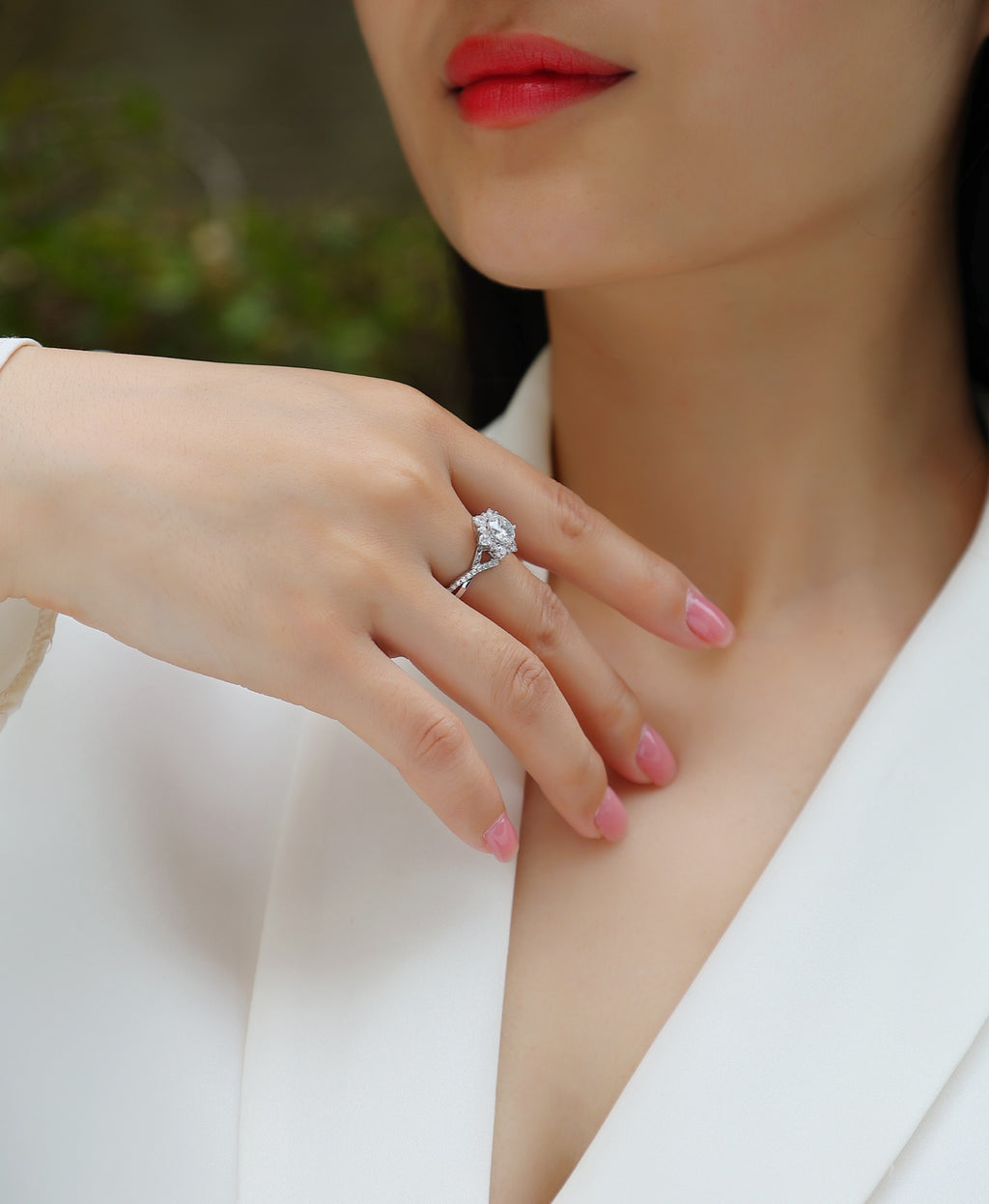 Sonnet Moissanite Cluster Ring in Sterling Silver