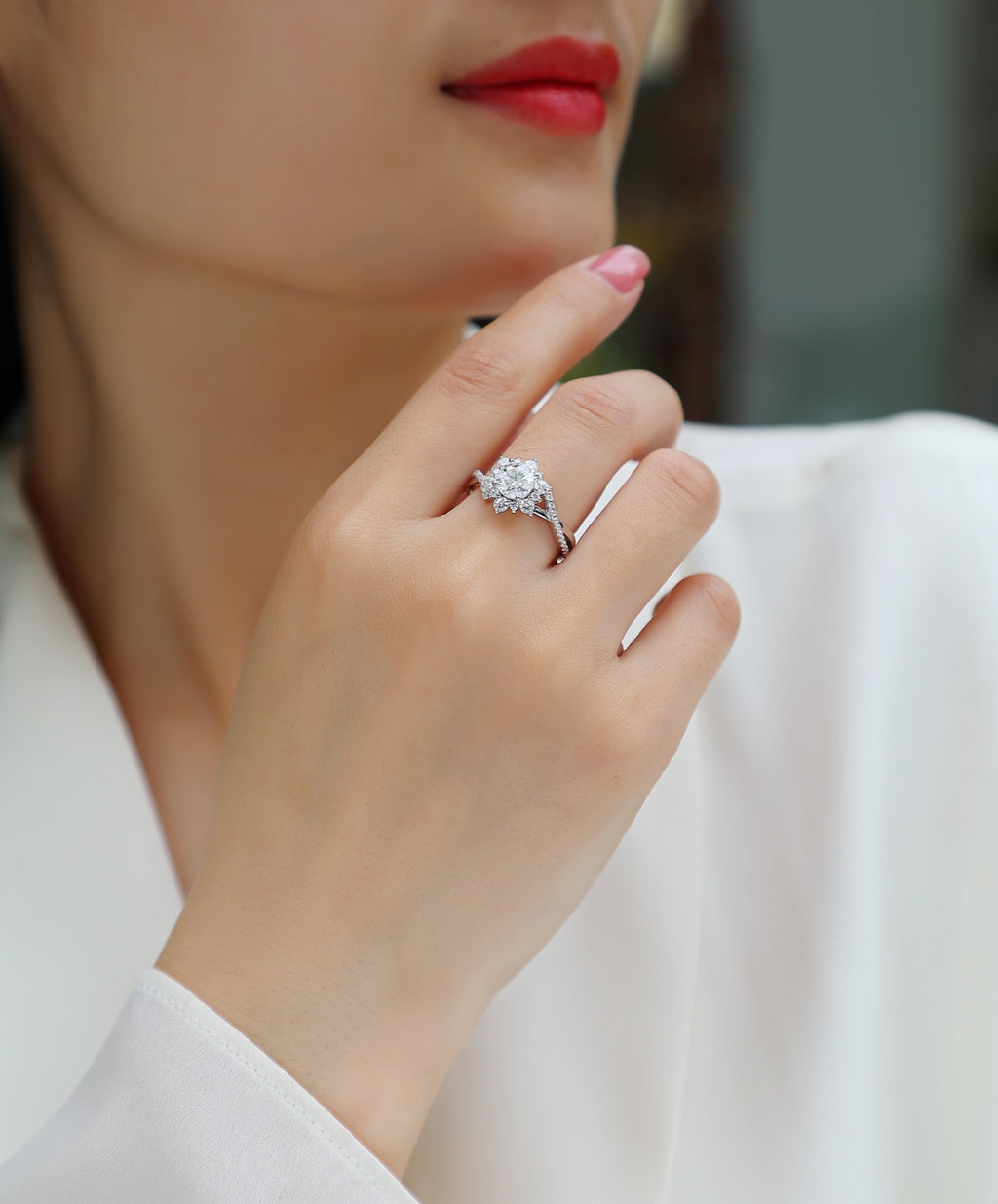 Sonnet Moissanite Cluster Ring in Sterling Silver