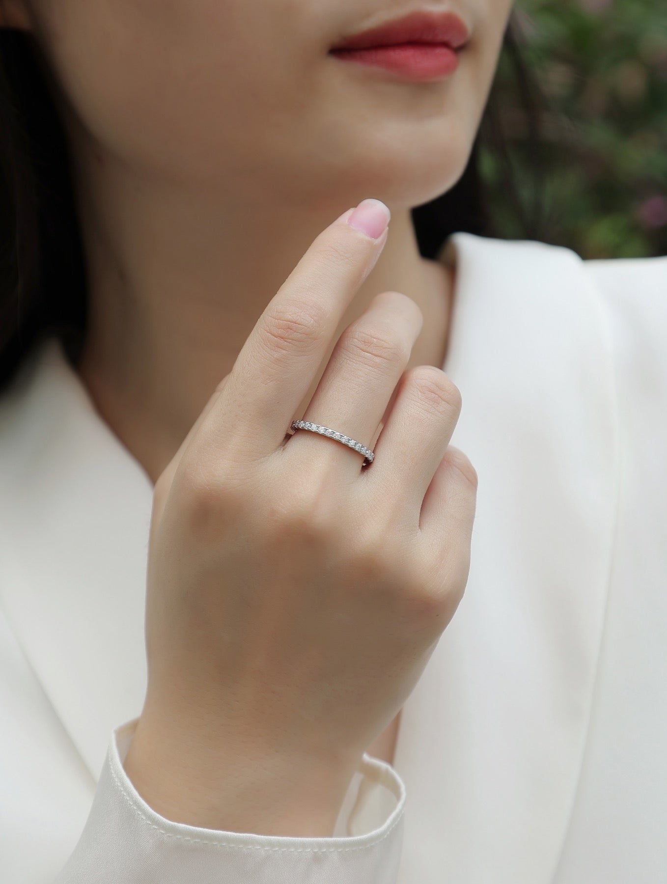 Daylight Moissanite Eternity Band Ring in Sterling Silver