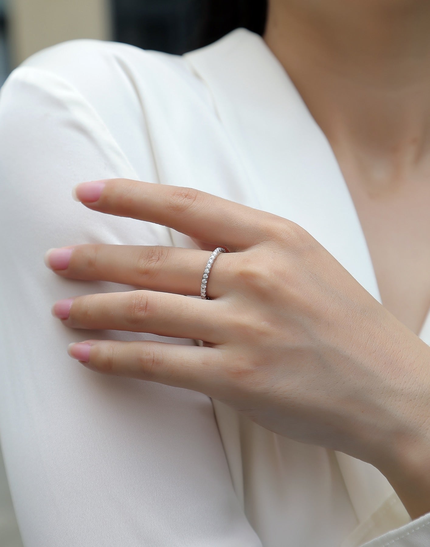 Daylight Moissanite Eternity Band Ring in Sterling Silver