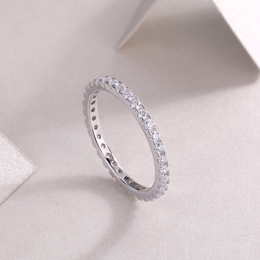Daylight Moissanite Eternity Band Ring in Sterling Silver