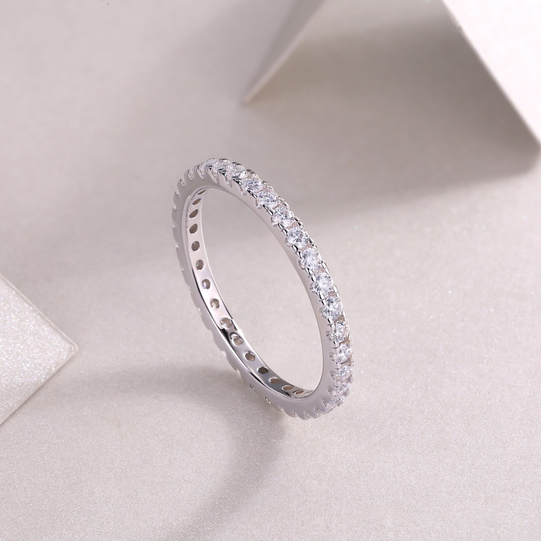 Daylight Moissanite Eternity Band Ring in Sterling Silver