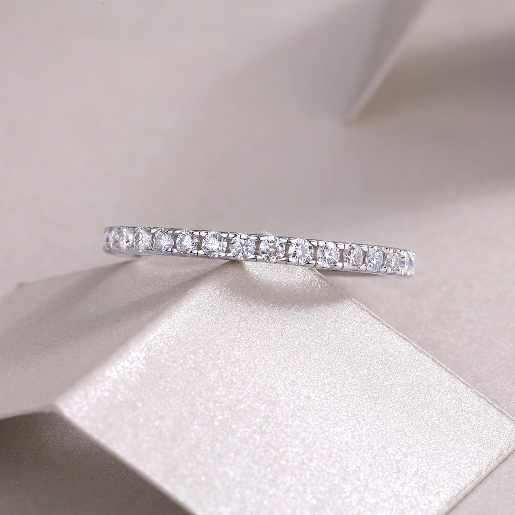 Daylight Moissanite Eternity Band Ring in Sterling Silver