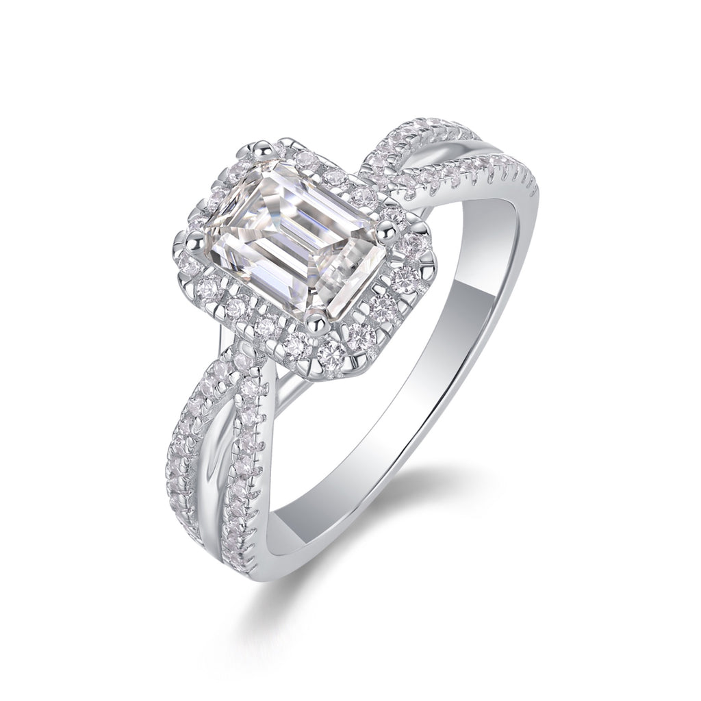 Daydream Emerald-Cut Moissanite Halo Ring in Sterling Silver