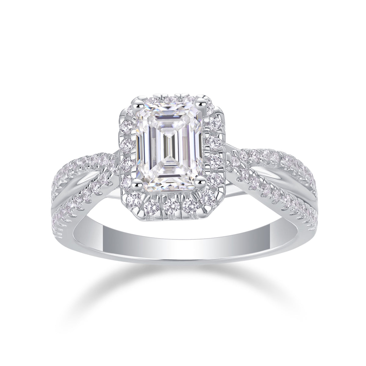 Daydream 1 Carat Emerald-Cut Moissanite Halo Ring in Sterling Silver