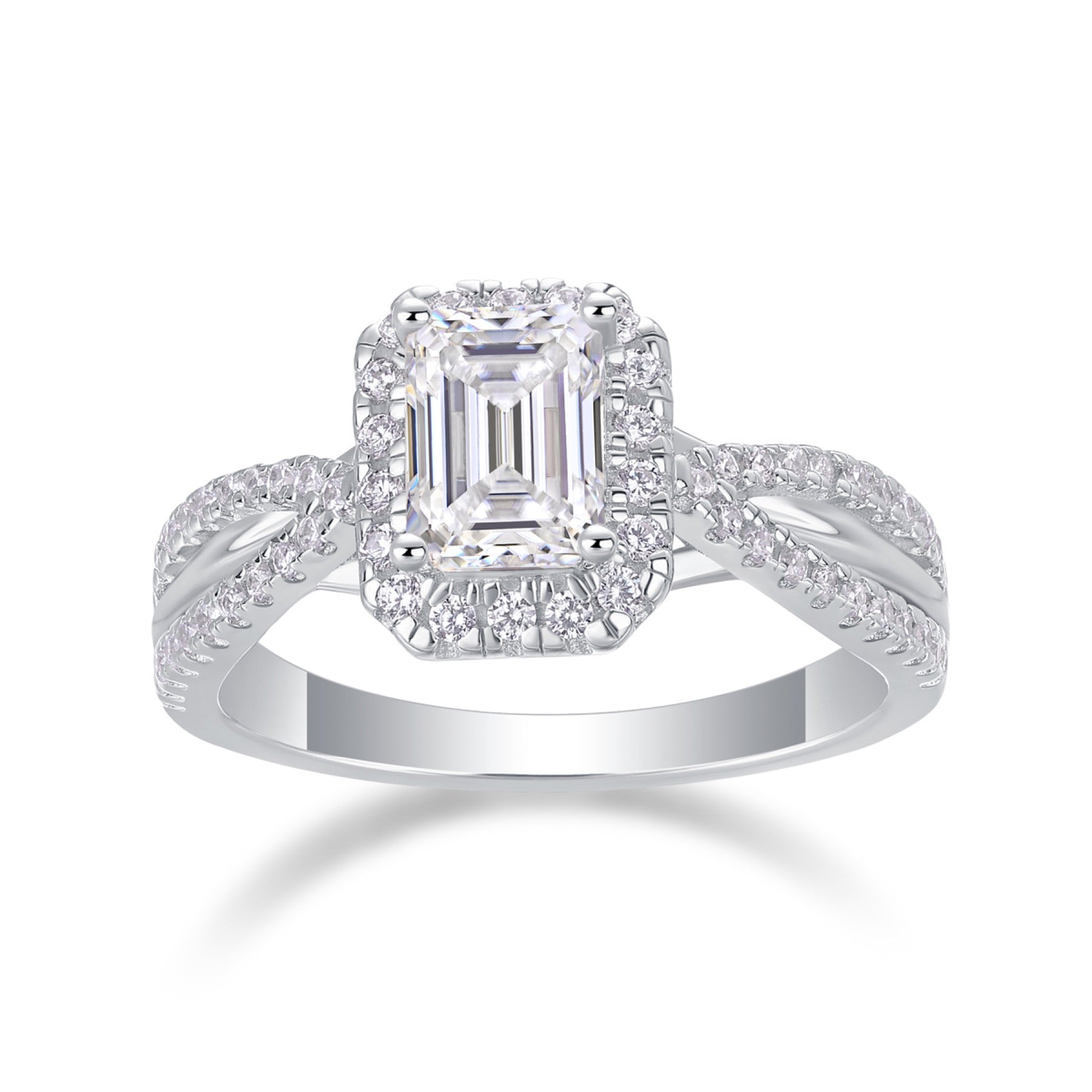 Daydream Emerald-Cut Moissanite Halo Ring in Sterling Silver